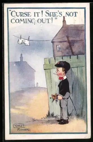 Künstler-AK sign. Flanders: Curse it! She`s not coming out!