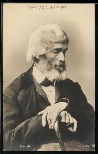 AK Dichter Carlye mit Bart, hält Stock in den Händen, Profilansicht