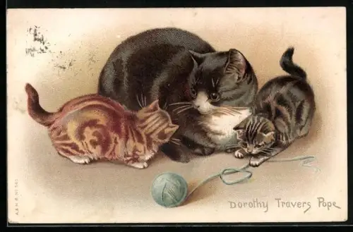 AK Katzen mit Wollknäuel