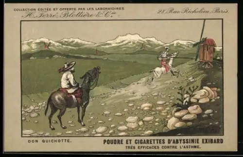 AK Don Quichotte, Laboratoires H. Ferré, Blottière & Cie., Paris, Poudre et Cigarettes D`Abyssinie Exibard, Reklame
