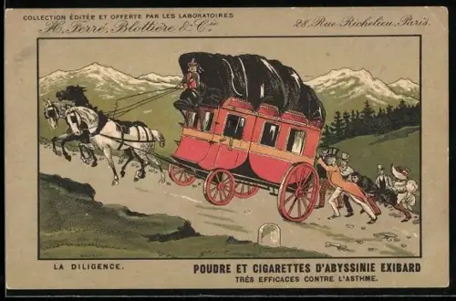 AK La Diligence, Laboratoires H. Ferré, Blottière & Cie., Paris, Poudre et Cigarettes D`Abyssinie Exibard, Reklame