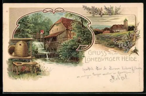 AK Lüneburger Heide, Bienenstock an der Wassermühle, Imkerei