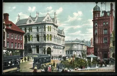AK Wolverhampton, Queen`s Square with tram
