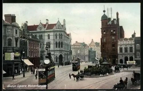 AK Wolverhampton, Queen Square with tram