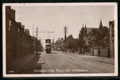 AK Wednesbury, King`s Hill, Darlaston Road with tram