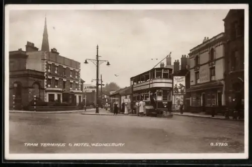 AK Wednesbury, Tram Terminus & White Horse Hotel, Strassenbahn