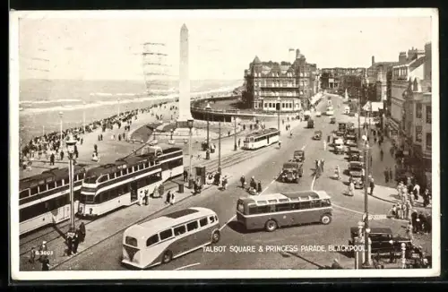 AK Blackpool, Talbot Square and Princess Parade, Street Scene with Cars and Buses