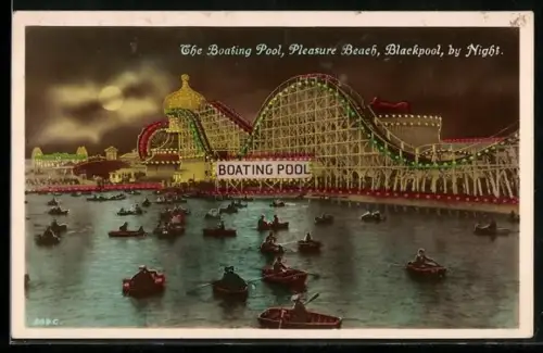AK Blackpool, The Boating Pool and Pleasure Beach by Night