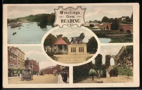 AK Reading, Forburry Gardens Maiwand Memorial, Broad Street, View from Caversham Bridge
