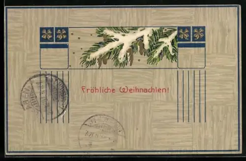 AK Verschneiter Tannenzweig zu Weihnachten