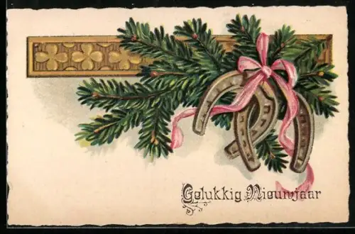 AK Hufeisen am Tannenzweig, Gelukkig Nieuwjaar
