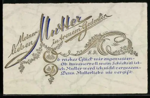 AK Muttertag, Goldener Schriftzug Meiner lieben Mutter in treuem Gedenken