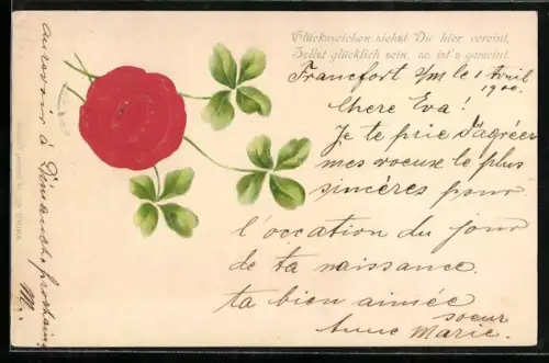 Präge-AK Kleeblatt und Siegel mit Hufeisen, Glückszeichen siehst Du hier vereint...