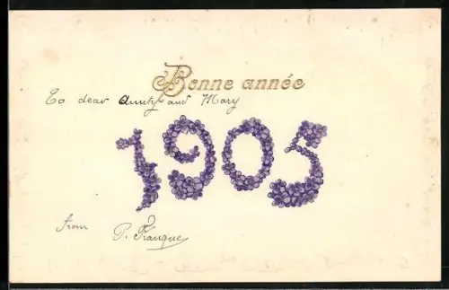 Präge-AK Blüten bilden die Jahreszahl 1905, Bonne année