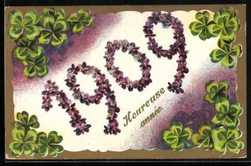 AK Kleeblätter rahmen die Jahreszahl 1909 ein, Heureuse année