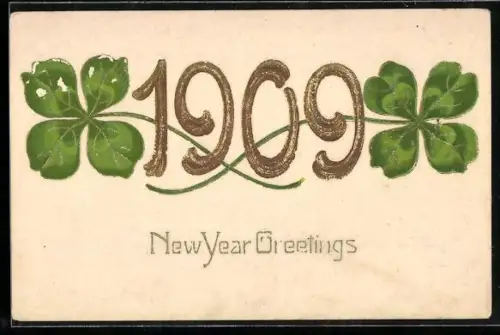 AK Kleeblatt und Jahreszahl 1909, New Year Greetings