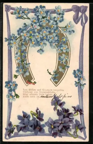 AK Hufeisen mit Vergissmeinnicht und Veilchen
