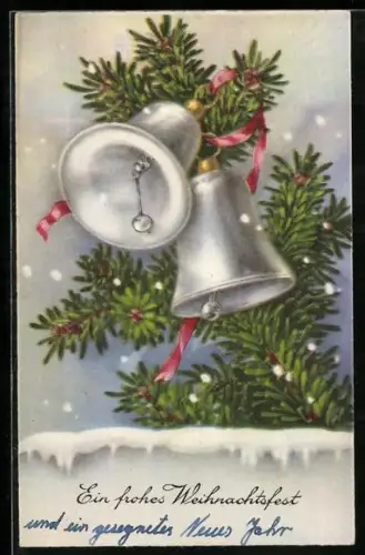AK Läutende Glocken an einem Tannenzweig, Weihnachtswünsche