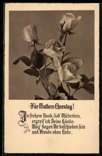 AK Blühende Rosen und Gedicht zum Muttertag