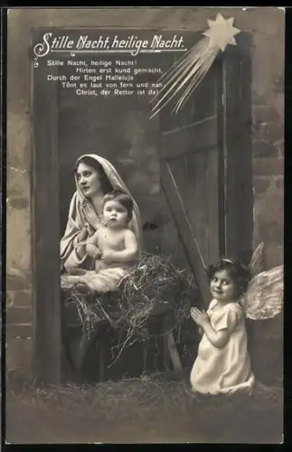 AK Betender Weihnachtsengel mit Maria und dem Jesuskind