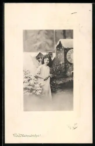 AK Weihnachtsengel in einem verschneiten Dorf