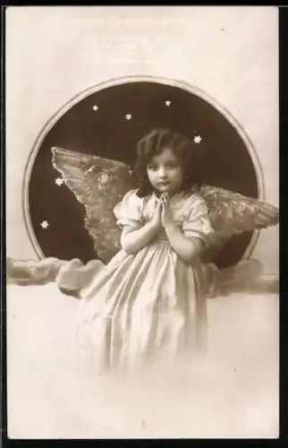 AK Betender Engel auf einer Wolke sitzend