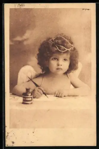 AK Kleiner Engel beim Schreiben eines Briefs