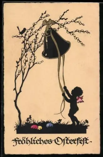 AK Osterengel läutet die Glocke, Fröhliches Osterfest