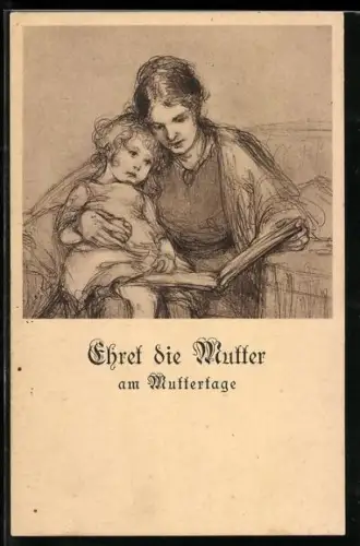 AK Mutter liest ihrem Kind aus einem Buch vor, Muttertag