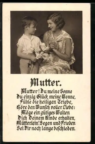 AK Mutter!, Du meine Sonne..., Gedicht zum Muttertag