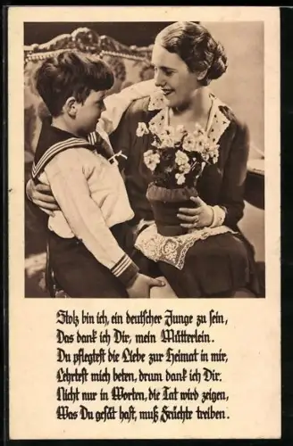 AK Knabe in Matrosenanzug schenkt seiner Mutter einen Blumentopf, Muttertag