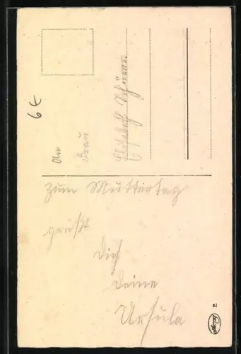 AK Mutter und Sohn mit einem Strauss Rosen zum Muttertag