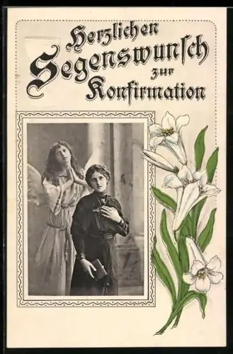 AK Mädchen wird von einem Engel zur Konfirmation begleitet