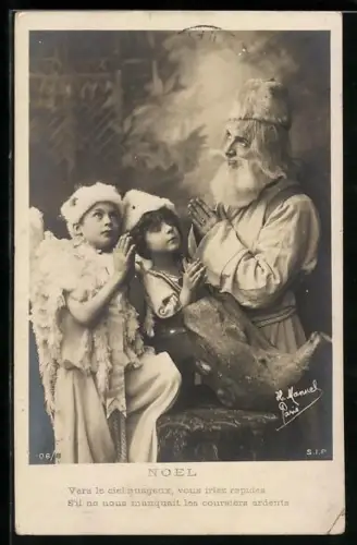 AK Weihnachtsengel beten mit dem Weihnachtsmann