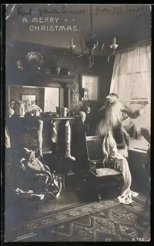 AK Weihnachtsmann steigt durch ein Fenster
