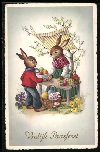 AK Osterhasen-Dame verkauft bemalte Ostereier