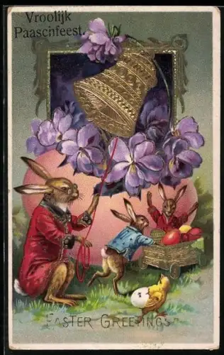 AK Osterhase läutet eine goldene Glocke