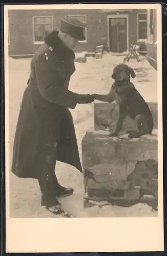 Foto-AK Hund gibt einem Soldaten die Pfote