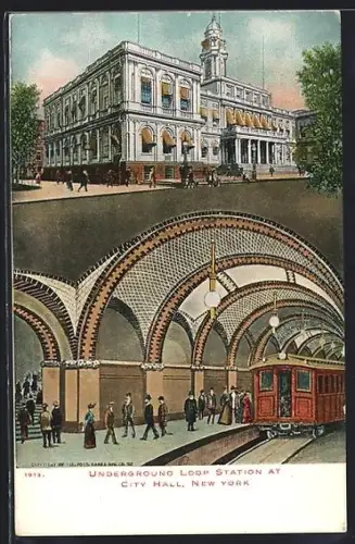 AK New York, NY, Underground Loop Station at City Hall, U-Bahn