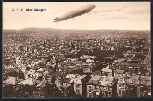 AK Stuttgart, Zeppelin ZR III über der Stadt