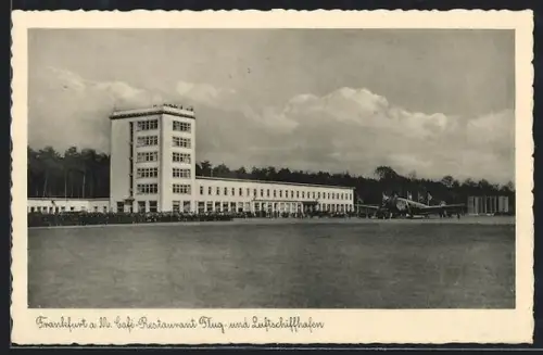 AK Frankfurt a. M., Flughafen, Café-Restaurant, Flug- u. Lufschiffhafen, gelandete Junkers Ju-52
