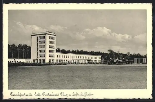 AK Frankfurt a. M., Flughafen, Café-Restaurant, Flug- u. Lufschiffhafen, gelandete Junkers Ju-52