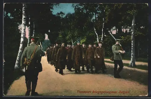 AK Belgische Kriegsgefangene mit Wachen