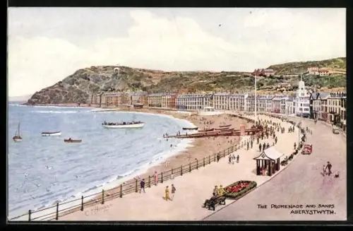 Künstler-AK Aberystwyth, The Promenade and Sands