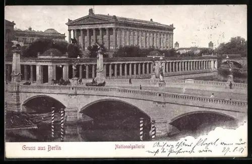 AK Berlin, Nationalgalerie mit Brücke