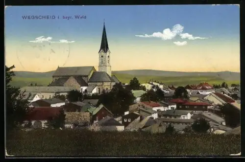 AK Wegscheid /bayr. Wald, Ortsansicht mit Kirche