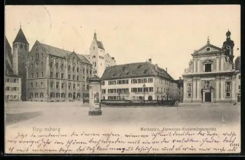 AK Regensburg, Moltkeplatz, Karmeliten-Niedermünsterkirche
