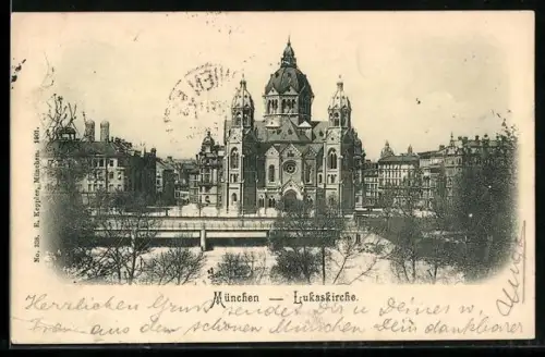 AK München, Blick zur Lukaskirche