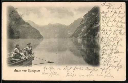 AK Königssee / Berchtesgaden, Ruderboot auf dem See und Bergpanorama