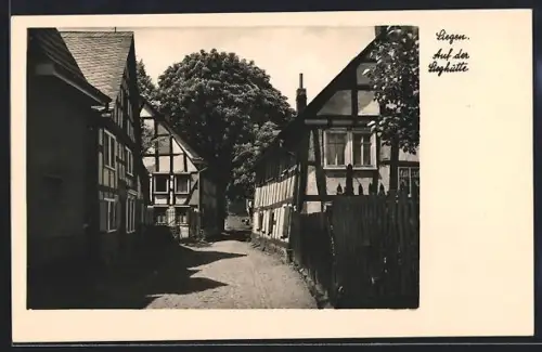 AK Siegen, Strasse auf der Sieghütte, Fachwerkhäuser